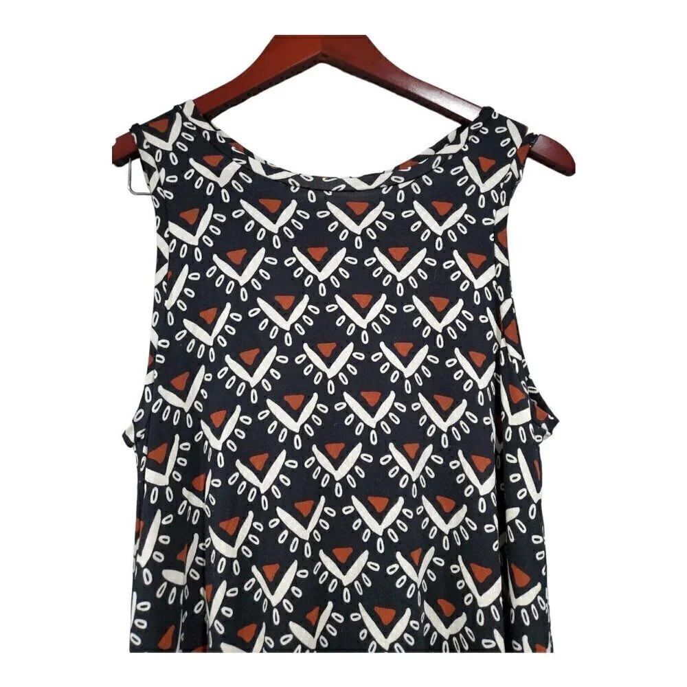 Loft Women's Brown Black Shift Dress Midi Sleeveless Casual Smocked Back Sz S - Picture 3 of 11